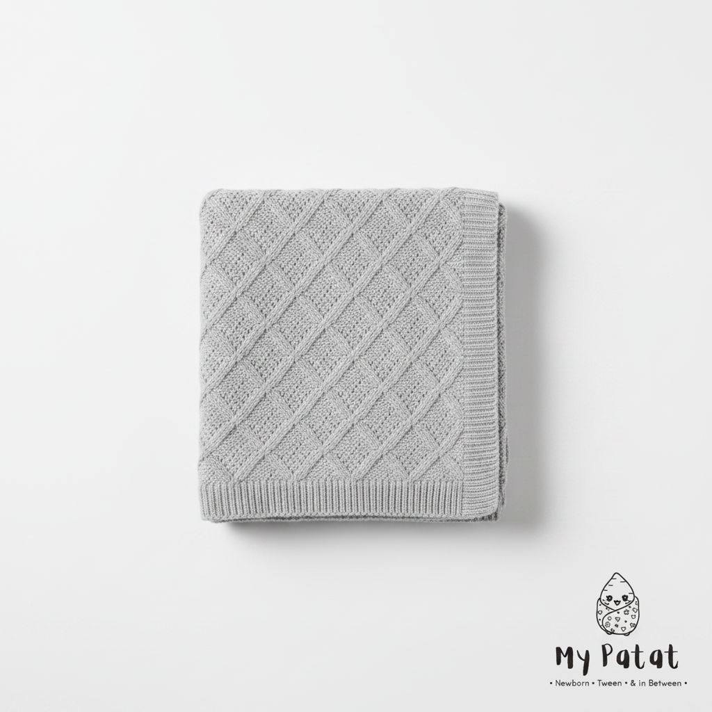 Grey diamond knit baby blanket
