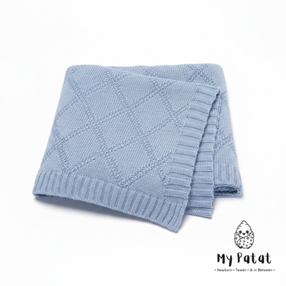 Baby blue diamond knit baby blanket