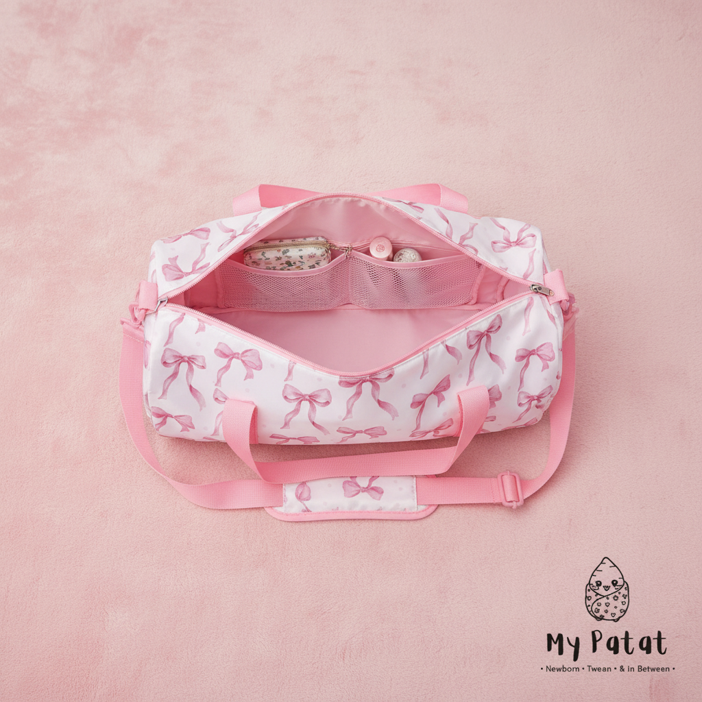 Pink Bow Duffle Bag - open interior view