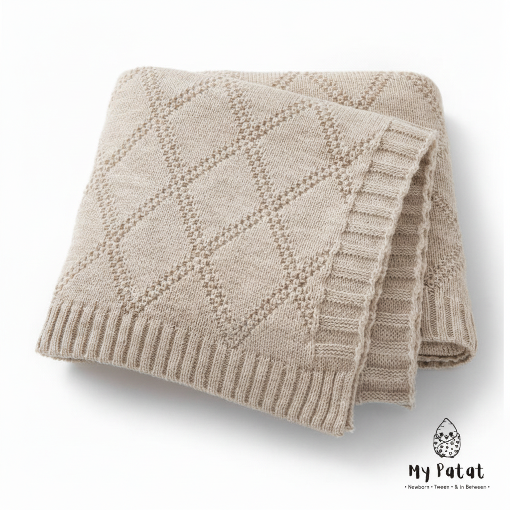 Beige diamond knit baby blanket