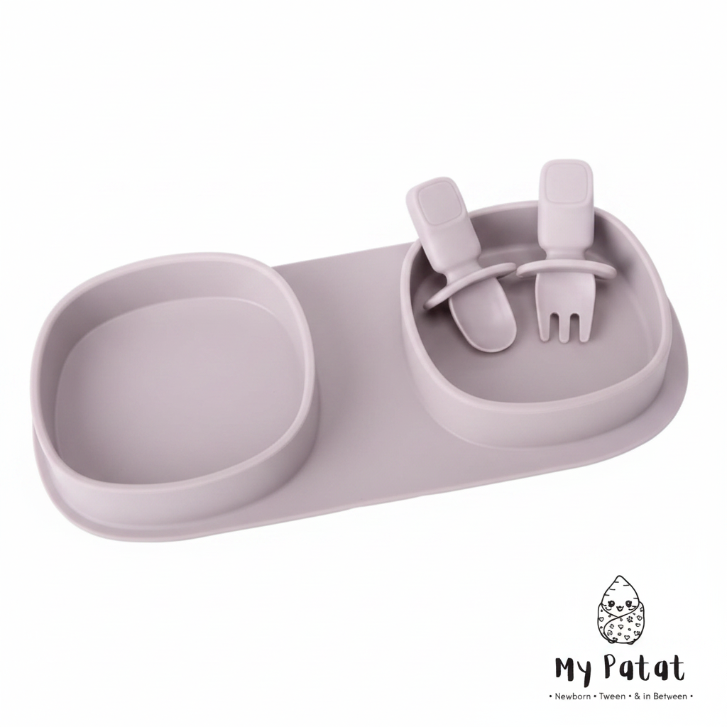 Lilac travel plate tray and utensils no lid