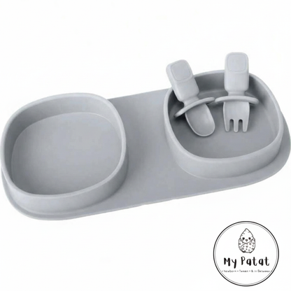 Beige silicone 3-piece toddler travel plate set