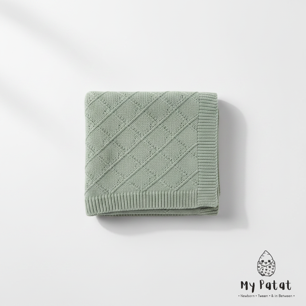 Sage green diamond knit baby blanket