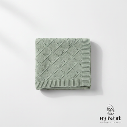 Sage green diamond knit baby blanket