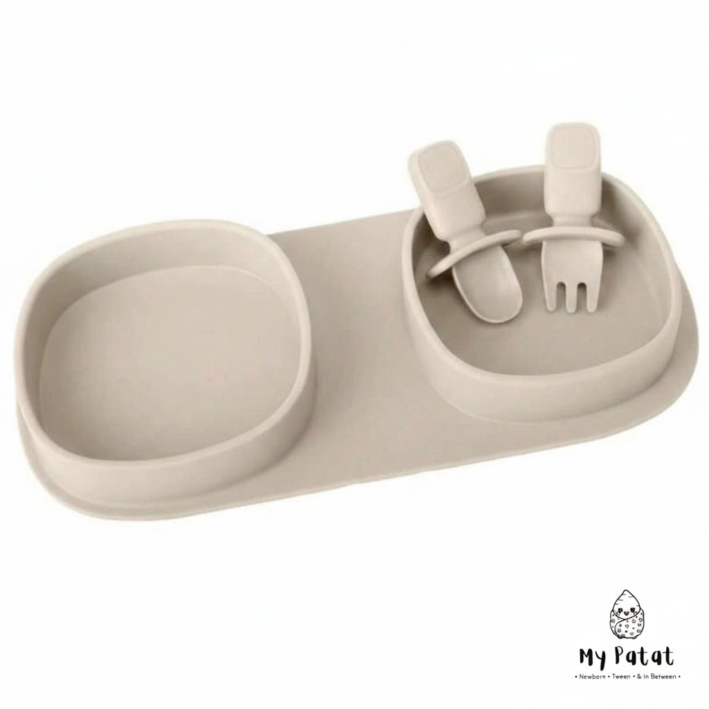 Lilac silicone 3-piece toddler travel plate set