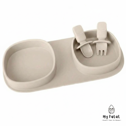 Lilac silicone 3-piece toddler travel plate set