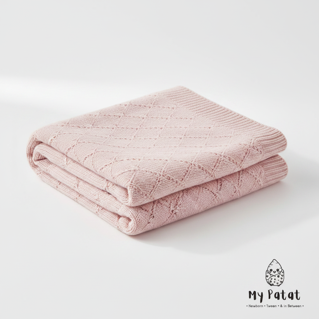 Pink diamond knit baby blanket
